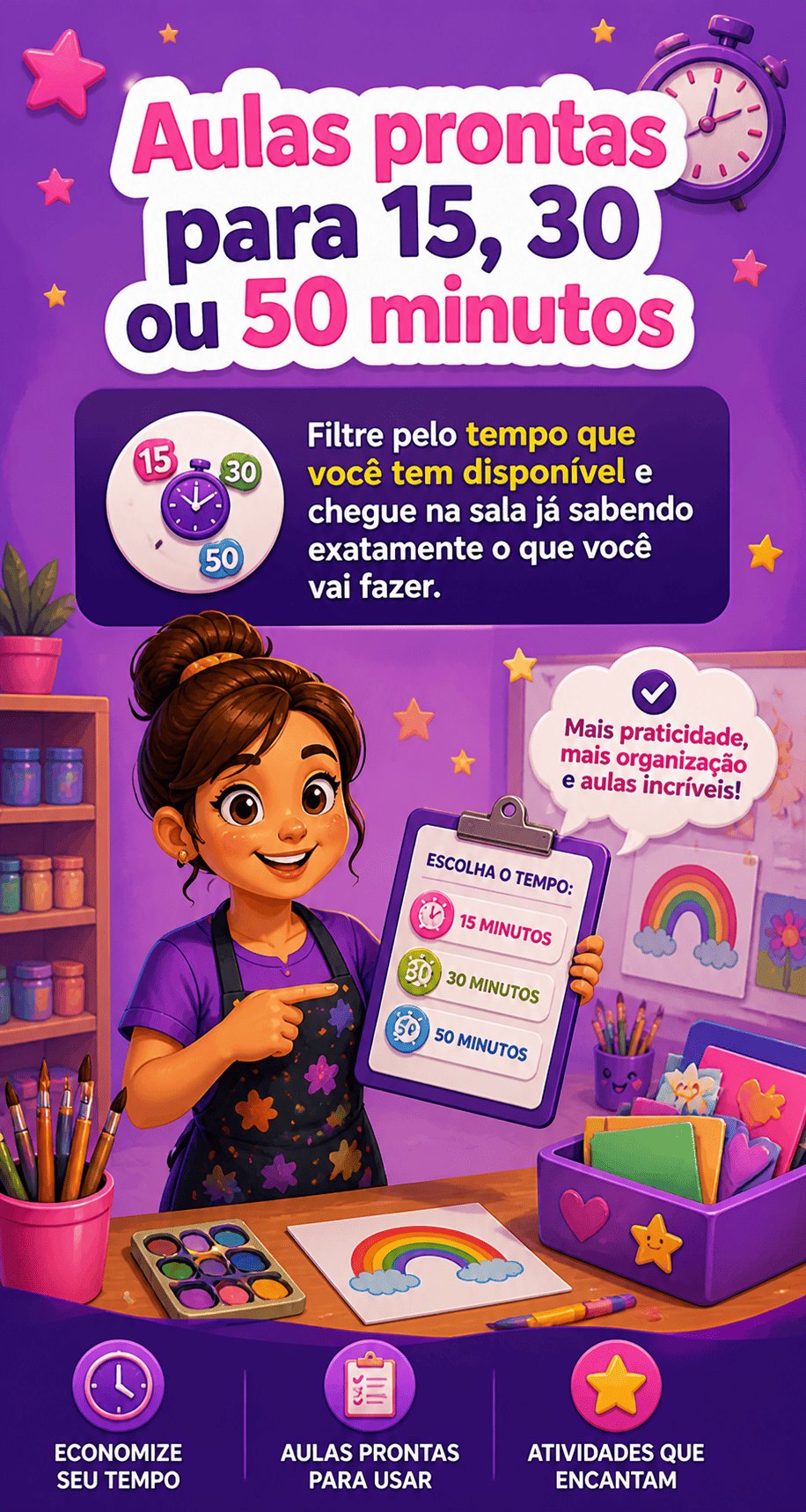 Aulas prontas para 15, 30 ou 50 minutos