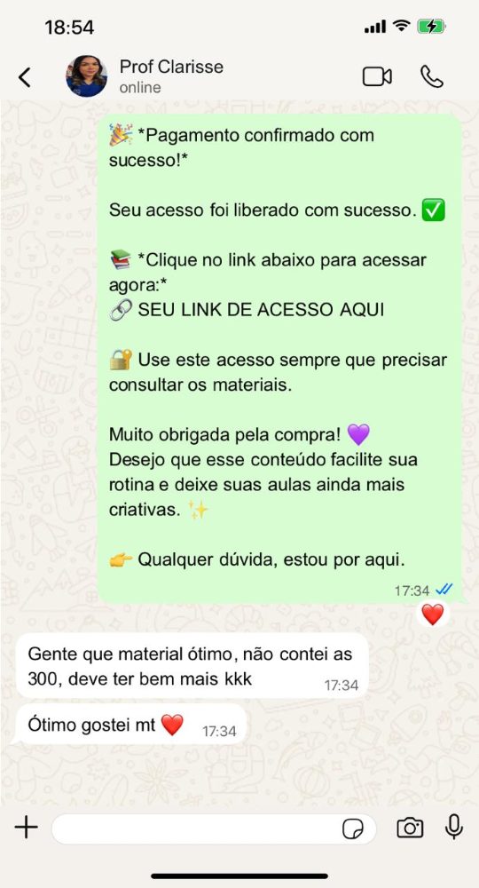 Depoimento de Prof. Clarisse no WhatsApp