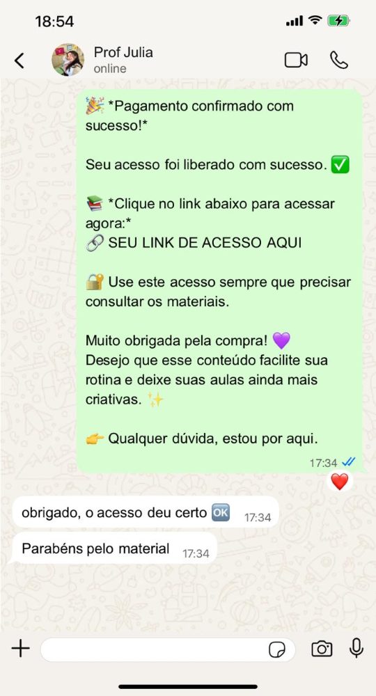Depoimento de Prof. Julia no WhatsApp