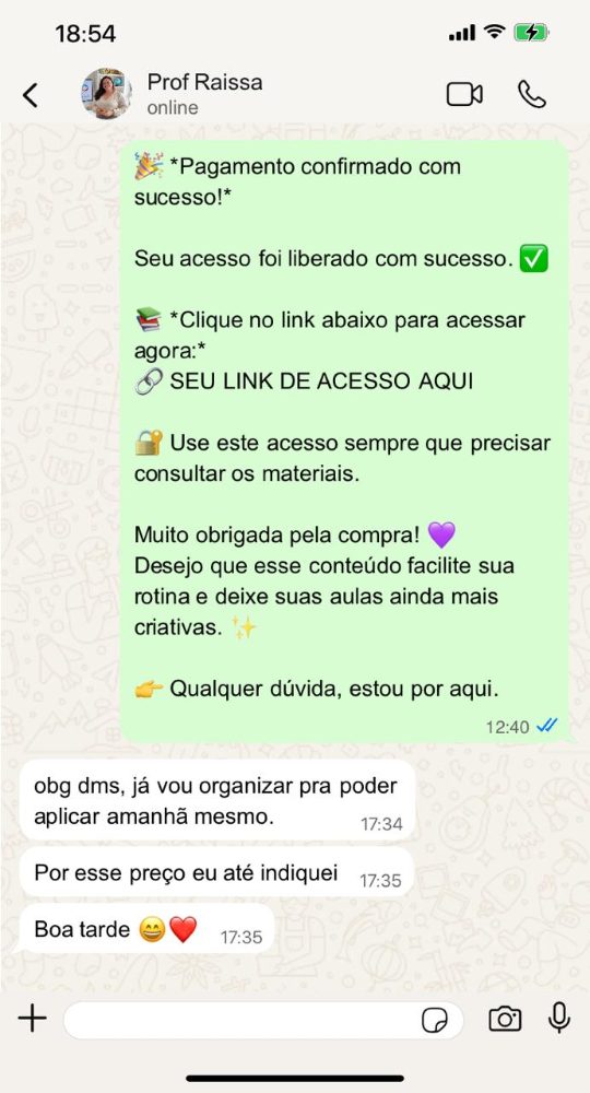 Depoimento de Prof. Raissa no WhatsApp